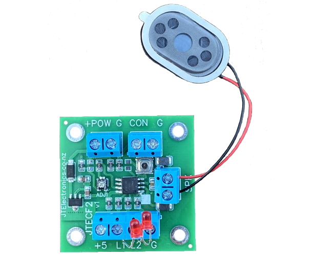 Model: JTECF2. A low cost grade crossing LED flasher module with mechanical and electronic bell sounds